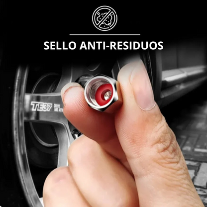 METALCAP™ - Kit 4 tapa válvulas metálicas personalizadas + Llavero