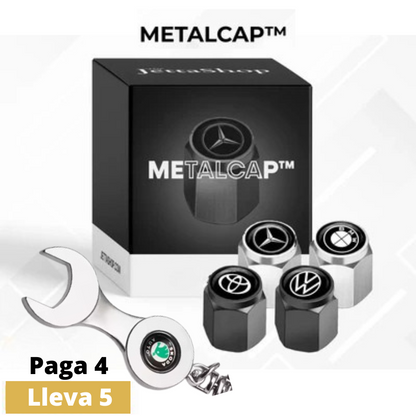 METALCAP™ - Kit 4 tapa válvulas metálicas personalizadas + Llavero