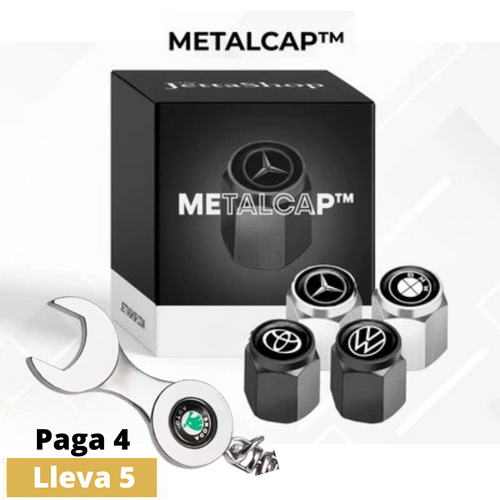 METALCAP™ - Kit 4 tapa válvulas metálicas personalizadas + Llavero